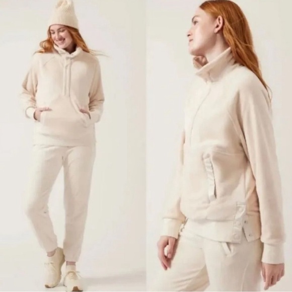 Athleta Tops - Athleta Recover Cozy Snap Sweatshirt Chantilly Cream Off white #466863 Size XL